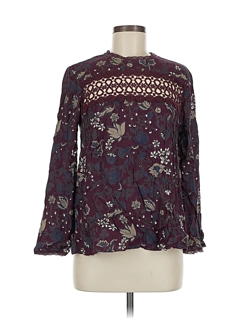 Pre-owned Hinge Long Sleeve Blouse In Burgundy