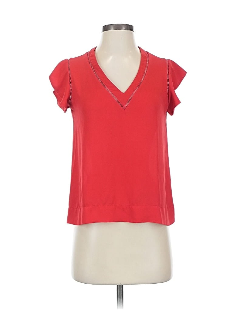Pre-owned Q & A Short Sleeve Top Red V Neck Tops