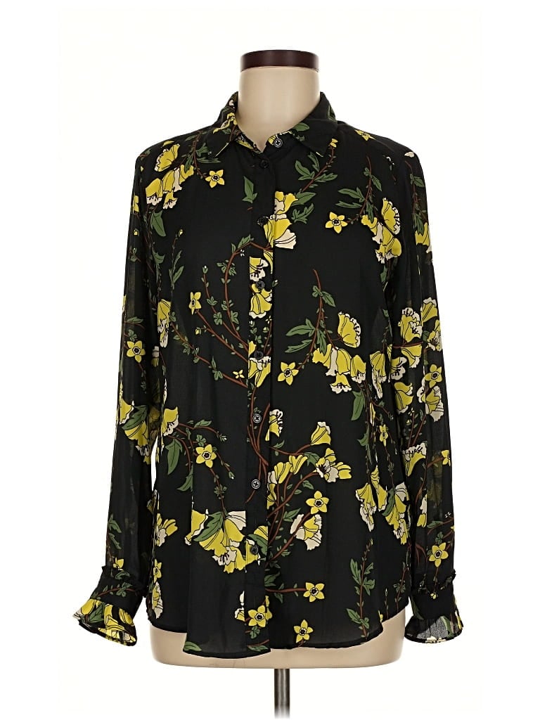 Pre-owned Who What Wear Long Sleeve Blouse In Black