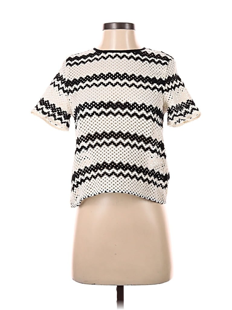 Pre-owned Evereve Short Sleeve Top Ivory Mock Neckline Tops In White