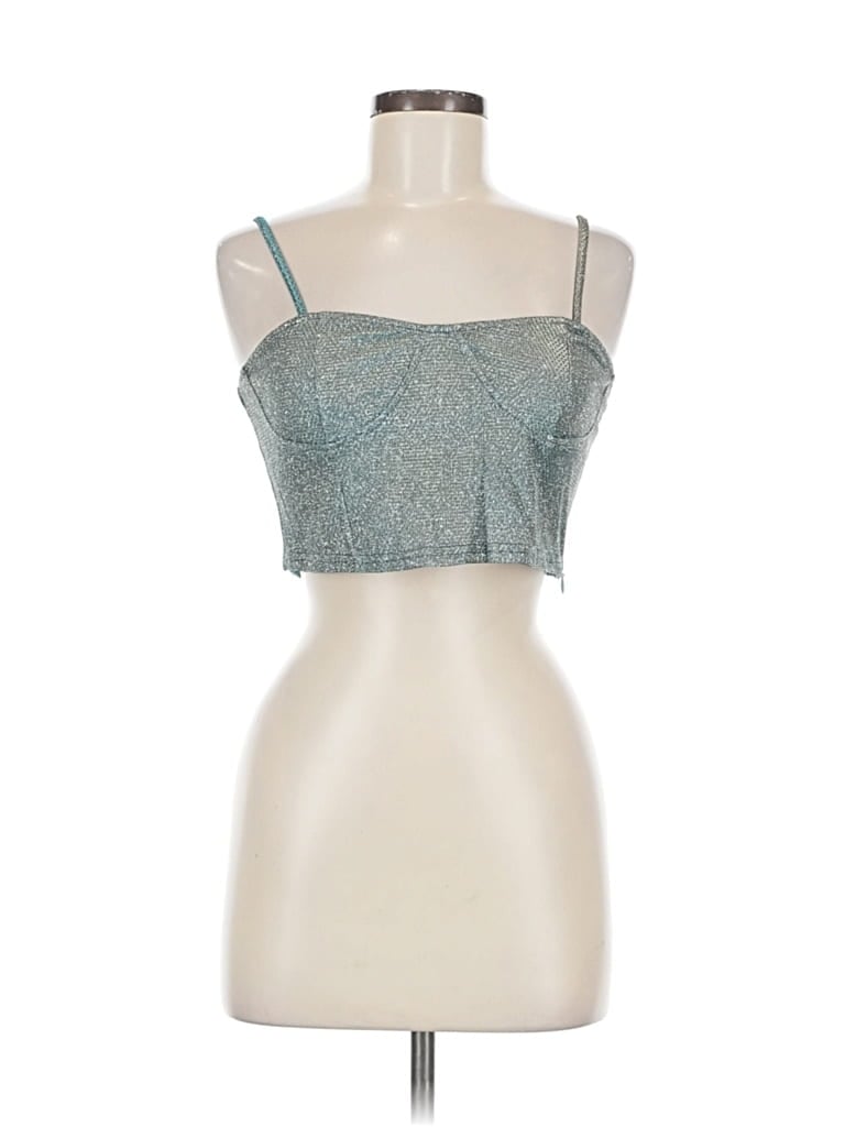 Pre-owned Cider Tank Top Teal Strapless Neckline Tops In Blue