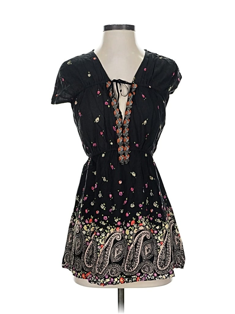 Pre-owned Free People Short Sleeve Blouse In Black