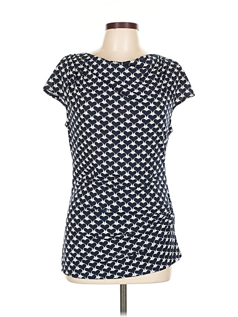MAX STUDIO Pre-owned Short Sleeve Top Blue Polka Dots Pattern Square Neckline Tops