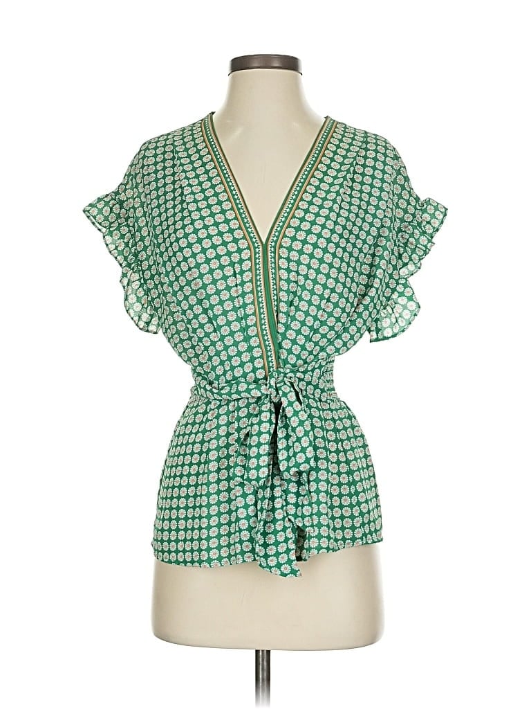 Pre-owned Max Studio Short Sleeve Blouse In Green