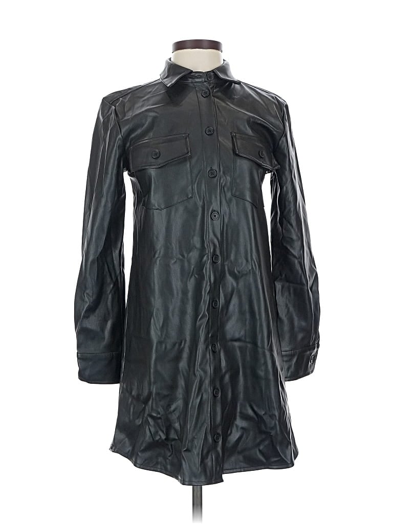 Steve Madden Faux Leather Top Black Solid Pattern Tops In Black