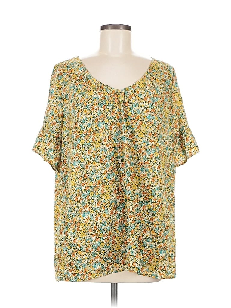 Pre-owned Suzanne Betro Short Sleeve Blouse In Yellow