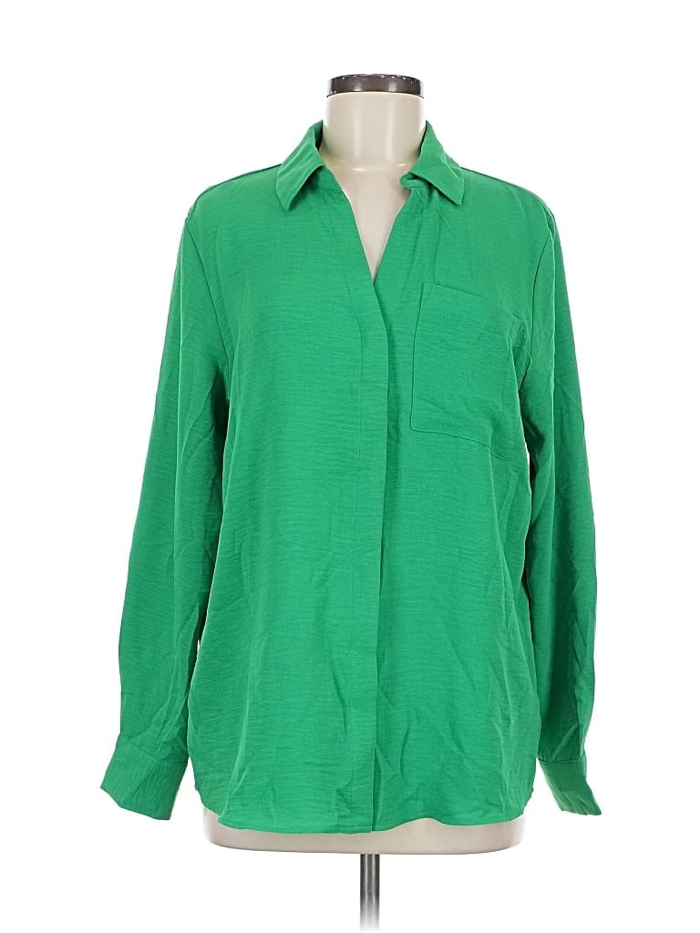 Pre-owned Maison D' Amelie Long Sleeve Blouse In Green