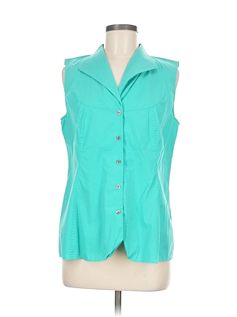 Pre-owned Lafayette 148 Sleeveless Button Down Shirt In Blue