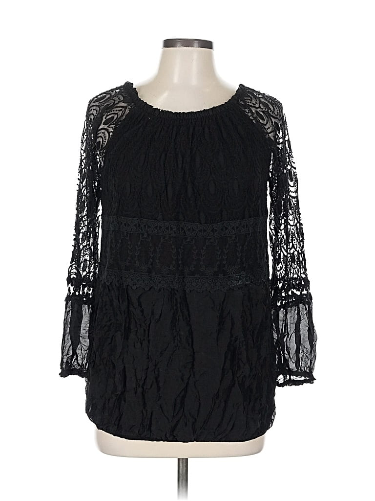 Pre-owned Lola 3/4 Sleeve Silk Top Black Cold Shoulder Neckline Tops