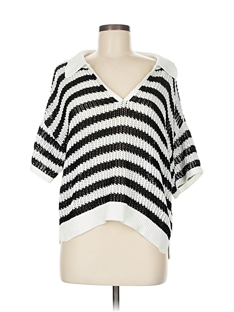 Pre-owned Evereve Short Sleeve Top Silver V Neck Tops