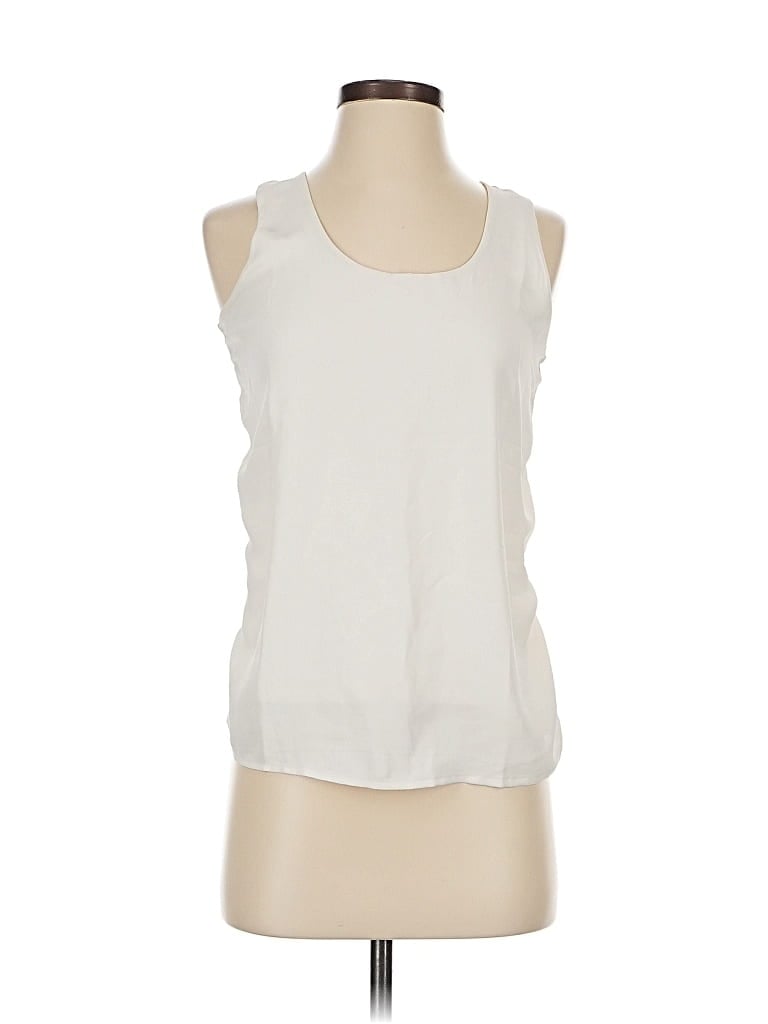 ANN TAYLOR Pre-owned Sleeveless Top Ivory Scoop Neck Tops In White
