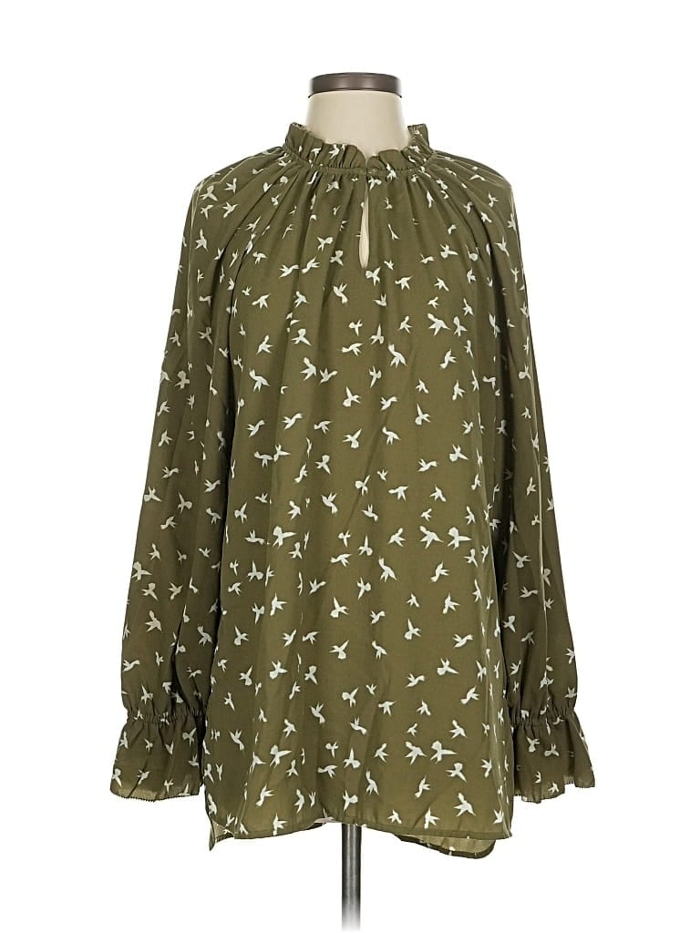 Pre-owned Kaari Blue Long Sleeve Blouse In Green