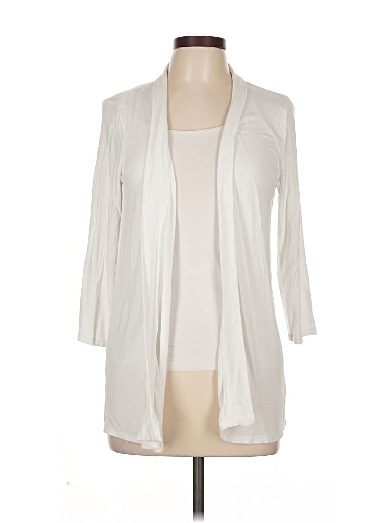 Pre-owned Ab Studio Cardigan Sweater In White