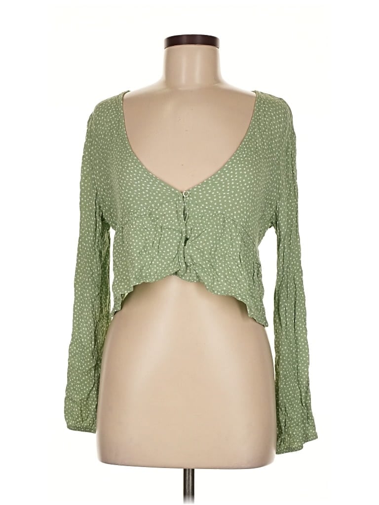 LA HEARTS Pre-owned Long Sleeve Top Green Sweetheart Neckline Tops