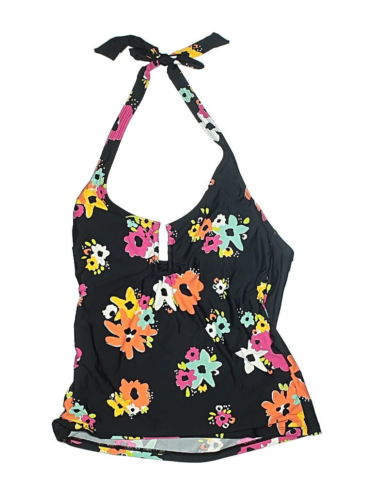 Pre-owned Anne Cole Swimsuit Top Black Floral Pattern Swimwear