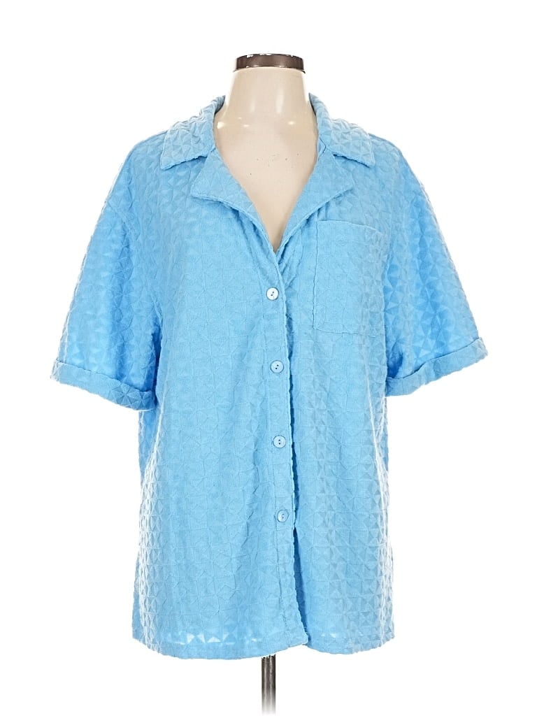 Pre-owned 7 For All Mankind Short Sleeve Blouse In Blue
