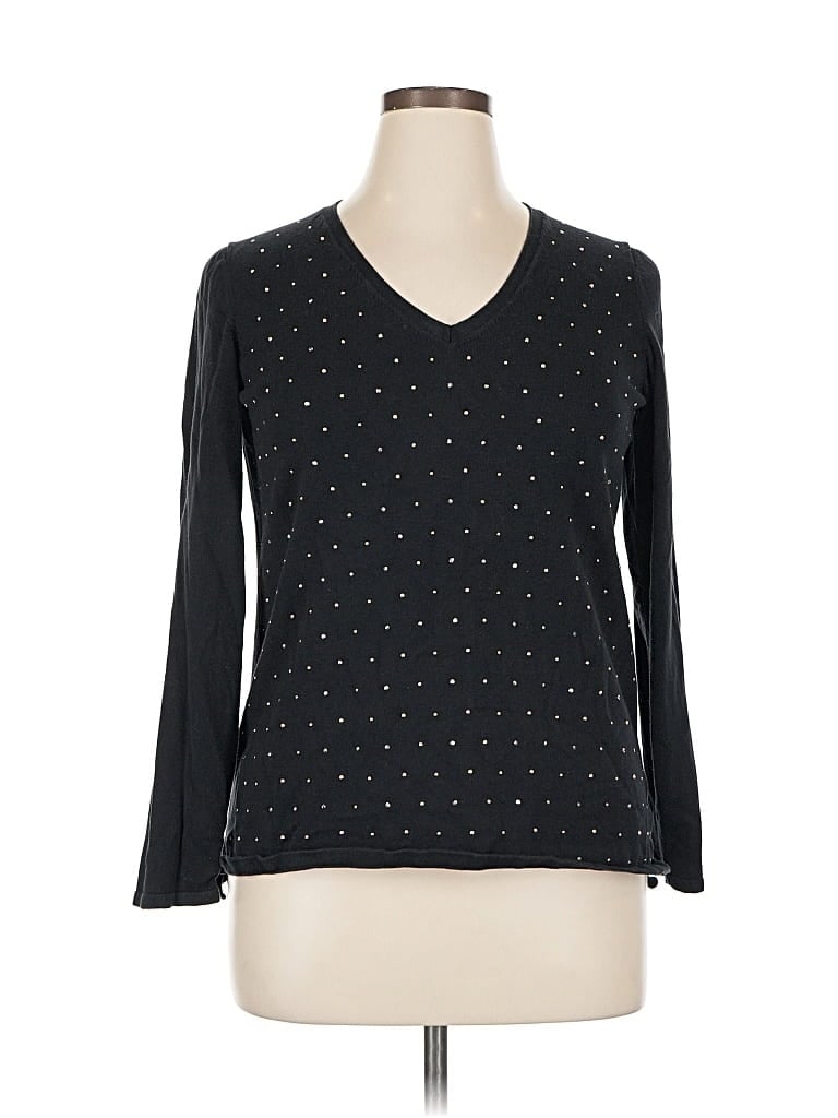 TOMMY HILFIGER Pre-owned Long Sleeve Top Black V Neck Tops