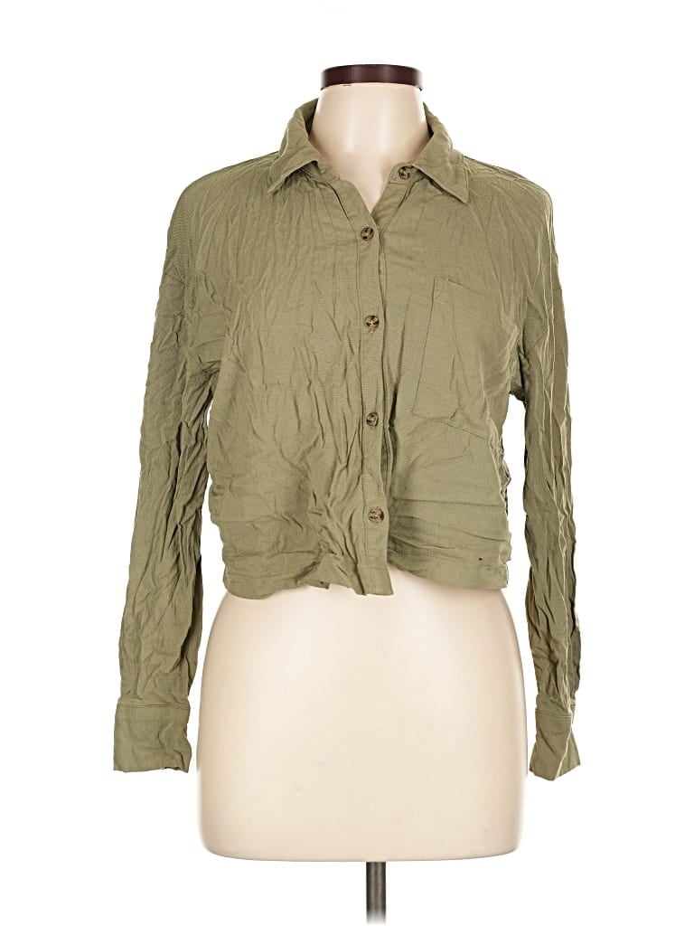 Pre-owned Moa Moa 3/4 Sleeve Button Down Shirt In Green