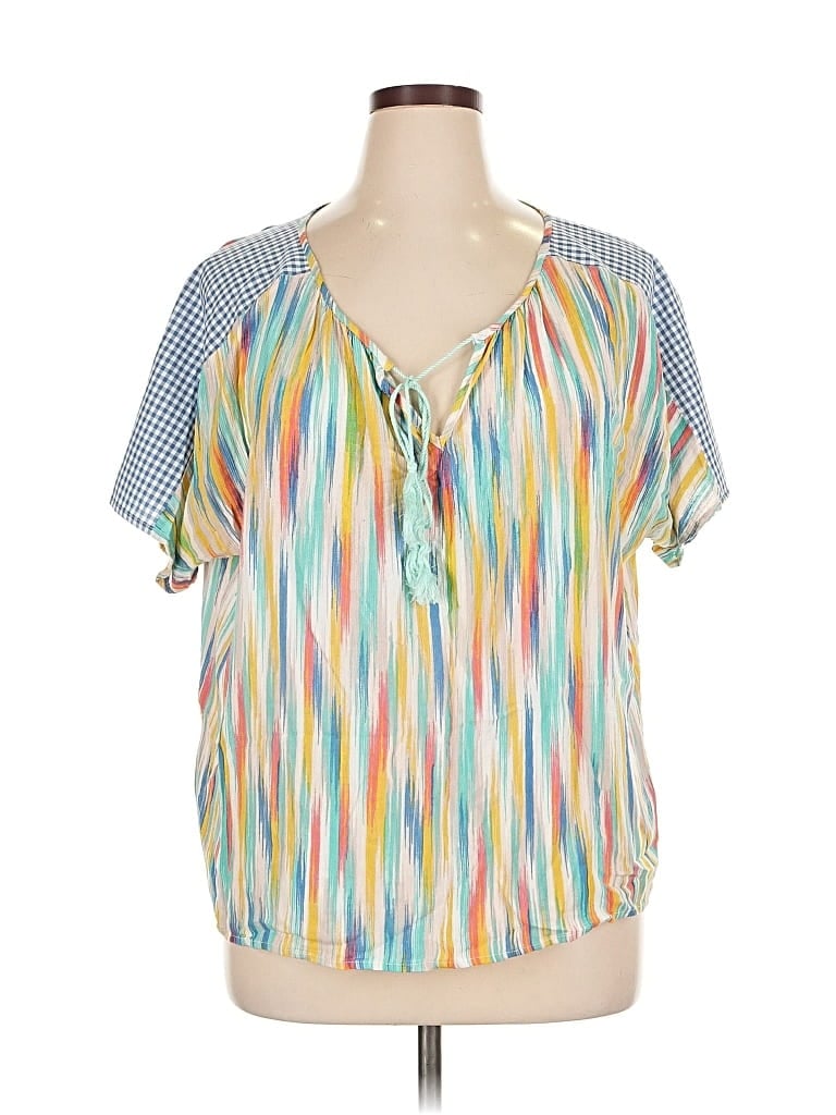 Pre-owned Weekend Suzanne Betro Short Sleeve Blouse In Blue