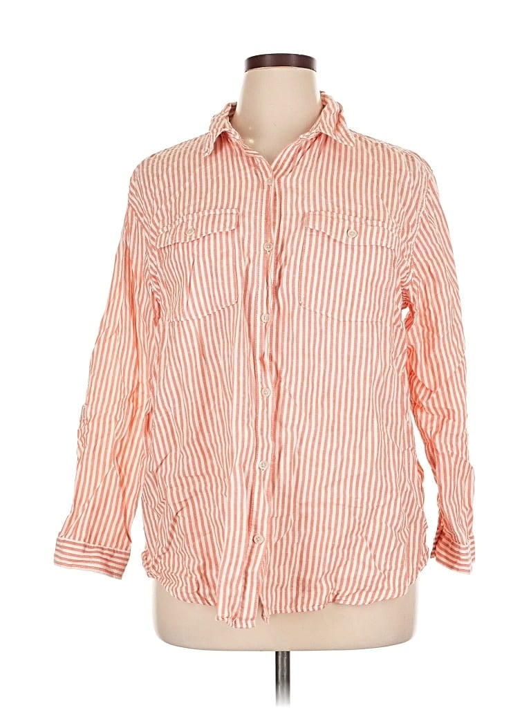 Pre-owned Eddie Bauer 3/4 Sleeve Button Down Shirt In Orange