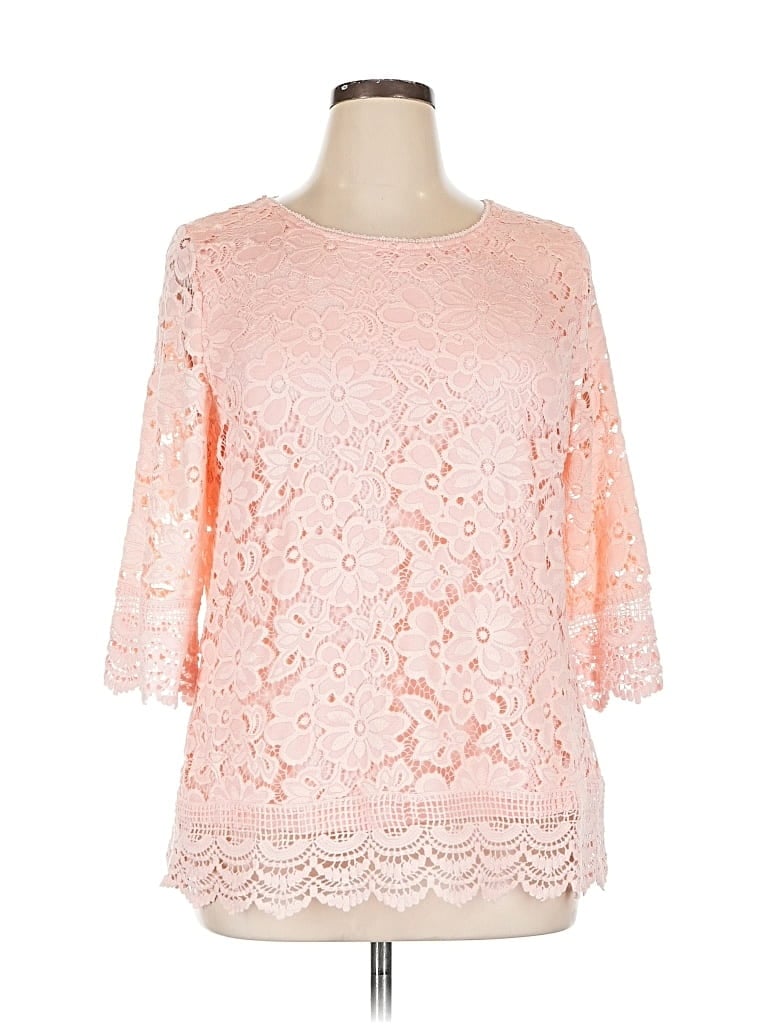 Pre-owned Investments 3/4 Sleeve Top Pink Boatneck Tops