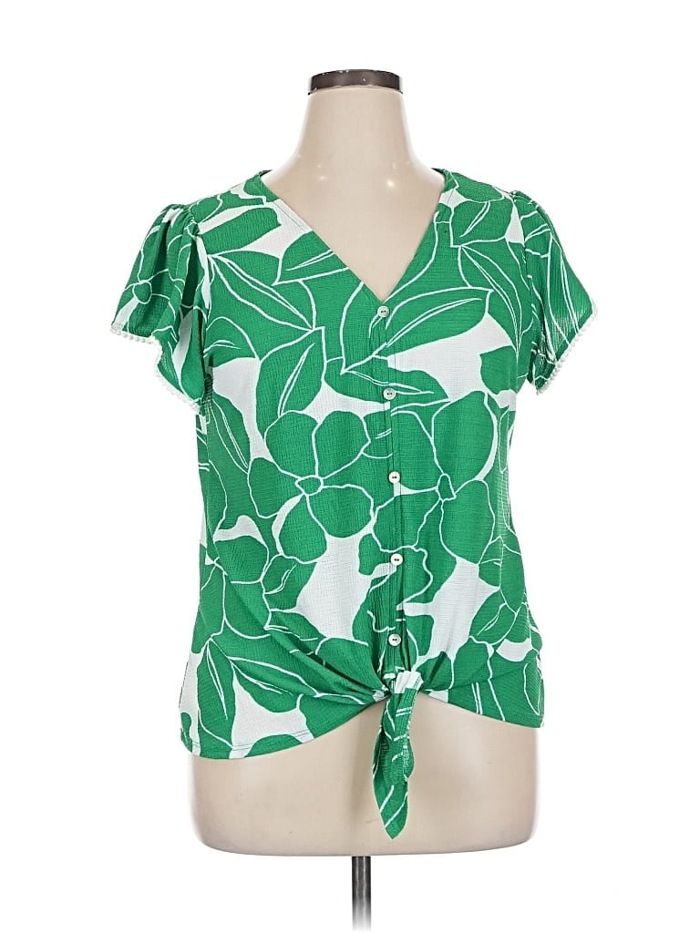 Pre-owned Joie De Vivre Short Sleeve Blouse In Green