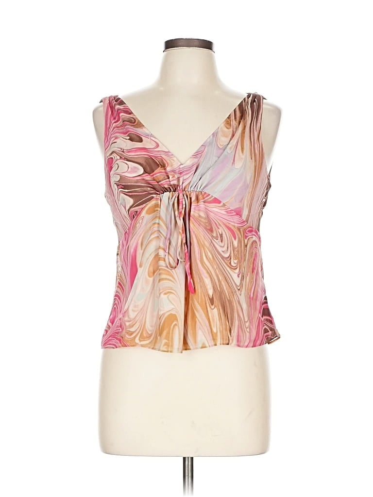 Pre-owned Lafayette 148 Sleeveless Silk Top Pink Plunge Neckline Tops