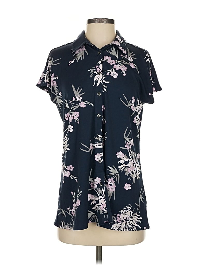 Pre-owned H By Halston Short Sleeve Blouse In Black