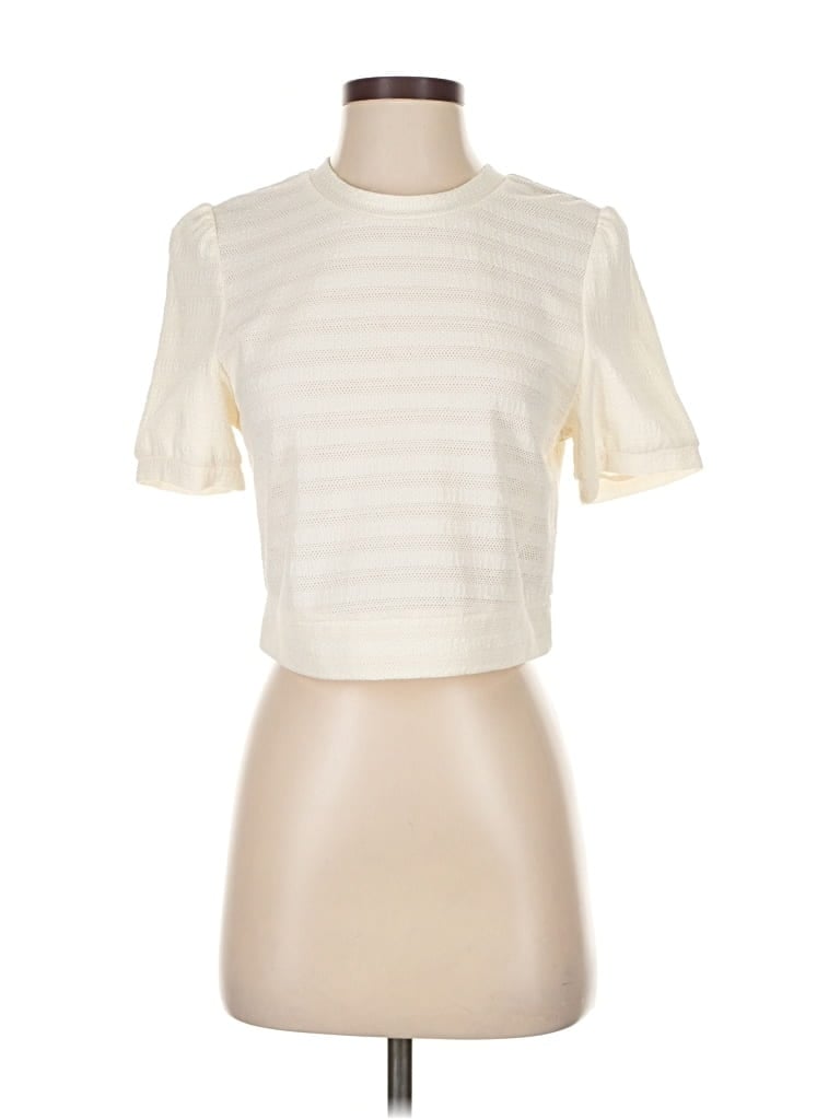 Pre-owned B+ab Short Sleeve Top Ivory Mock Neckline Tops In White