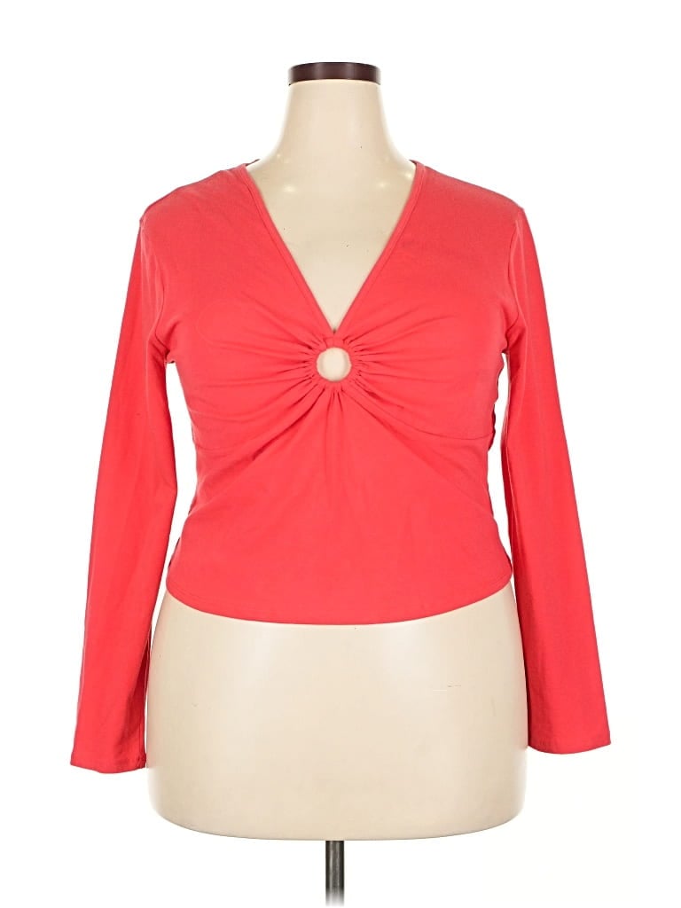 Pre-owned Wild Fable Long Sleeve Top Red Plunge Neckline Tops
