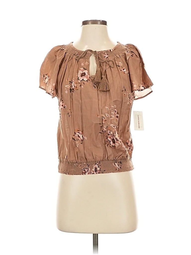 Pre-owned Lucky Brand Short Sleeve Blouse In Brown