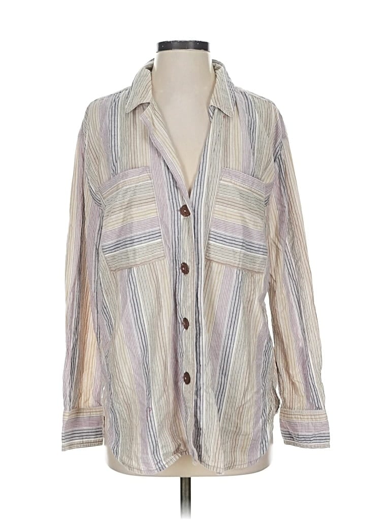 Pre-owned Free People Long Sleeve Blouse In Silver