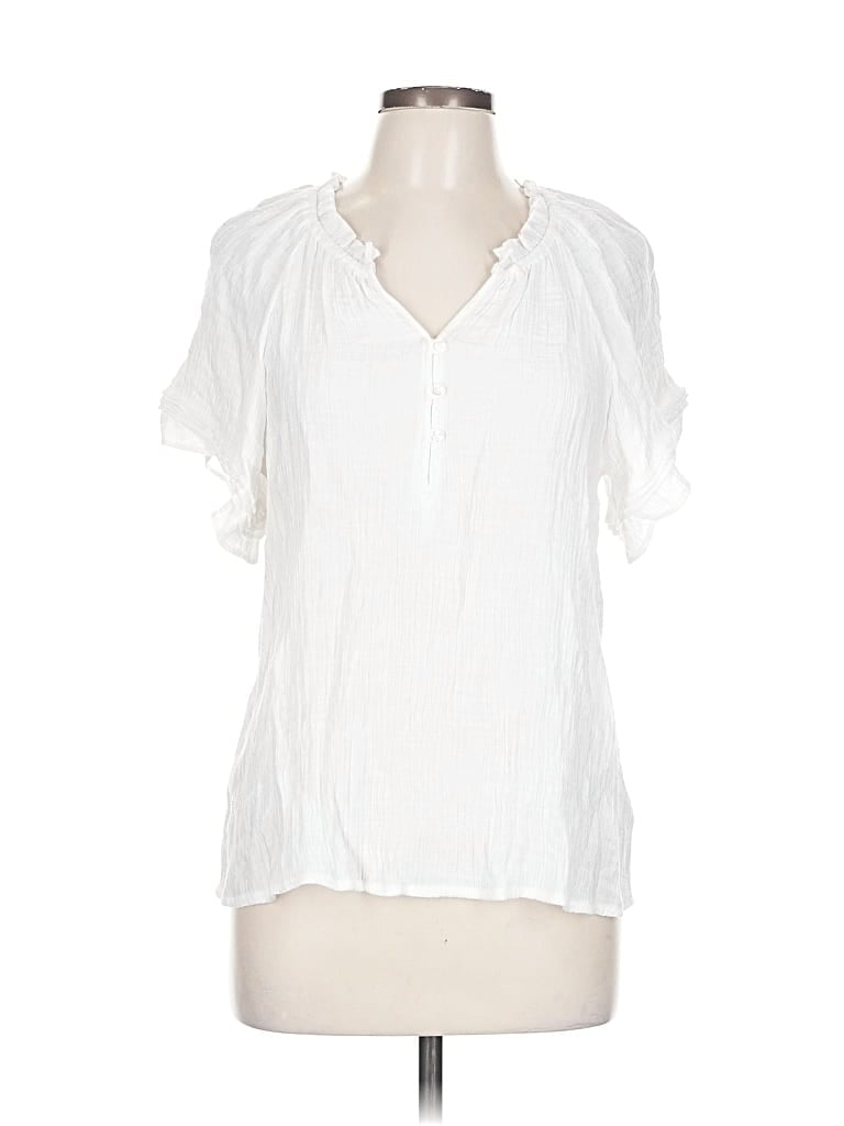 Pre-owned Wonderly Short Sleeve Blouse In White