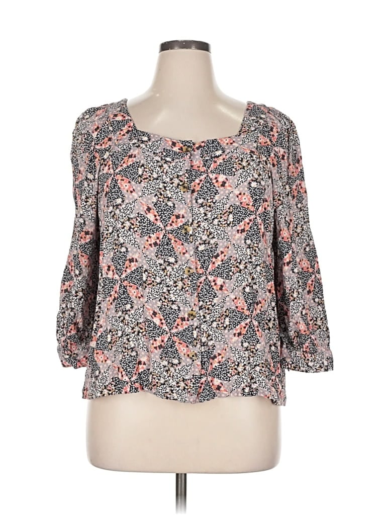 Pre-owned Garnet Hill 3/4 Sleeve Blouse In Gray