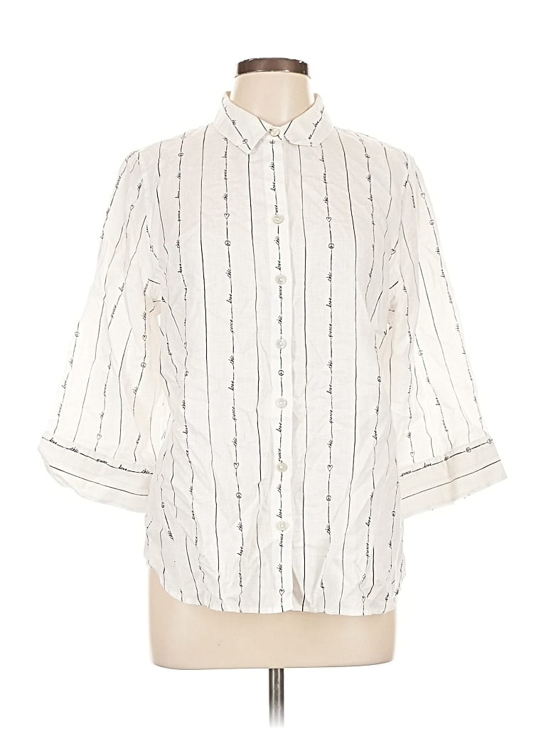 Pre-owned Chico's 3/4 Sleeve Button Down Shirt In White