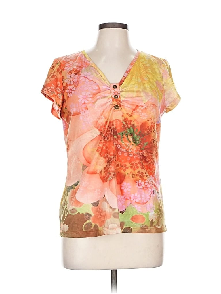 Pre-owned Christopher & Banks Short Sleeve Blouse In Orange