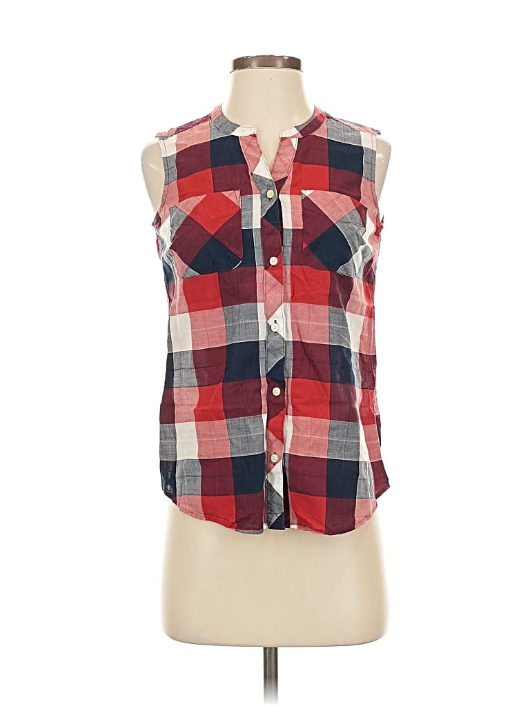 Pre-owned Eddie Bauer Sleeveless Button Down Shirt In Red