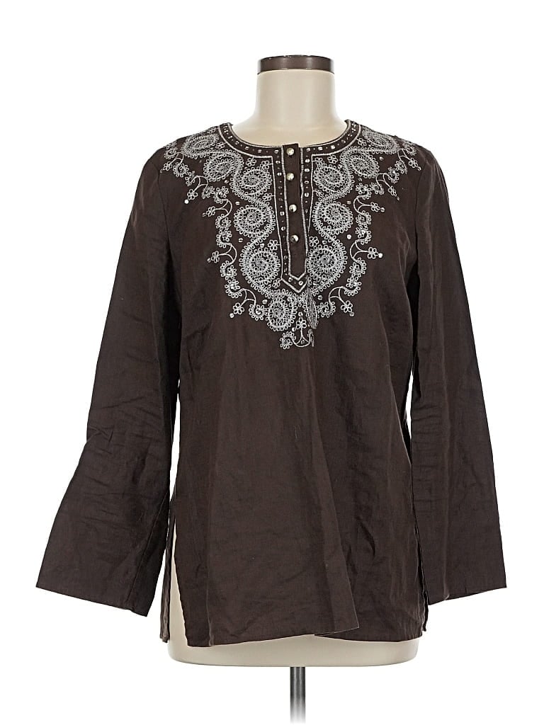 Pre-owned Kate Hill Long Sleeve Blouse In Brown