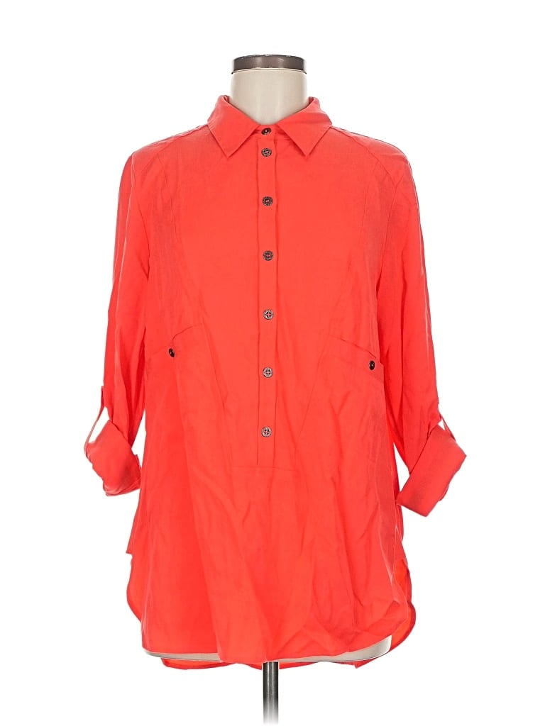 SOFT SURROUNDINGS Pre-owned 3/4 Sleeve Button Down Shirt In Orange