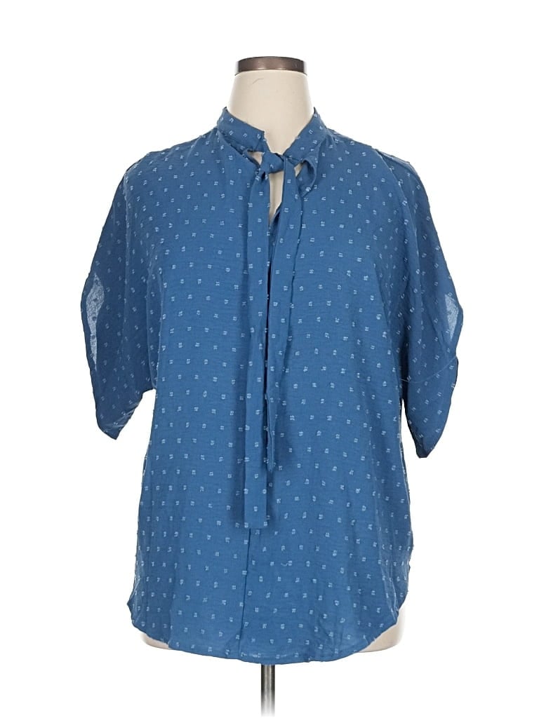 Pre-owned Shein Curve Short Sleeve Blouse In Blue