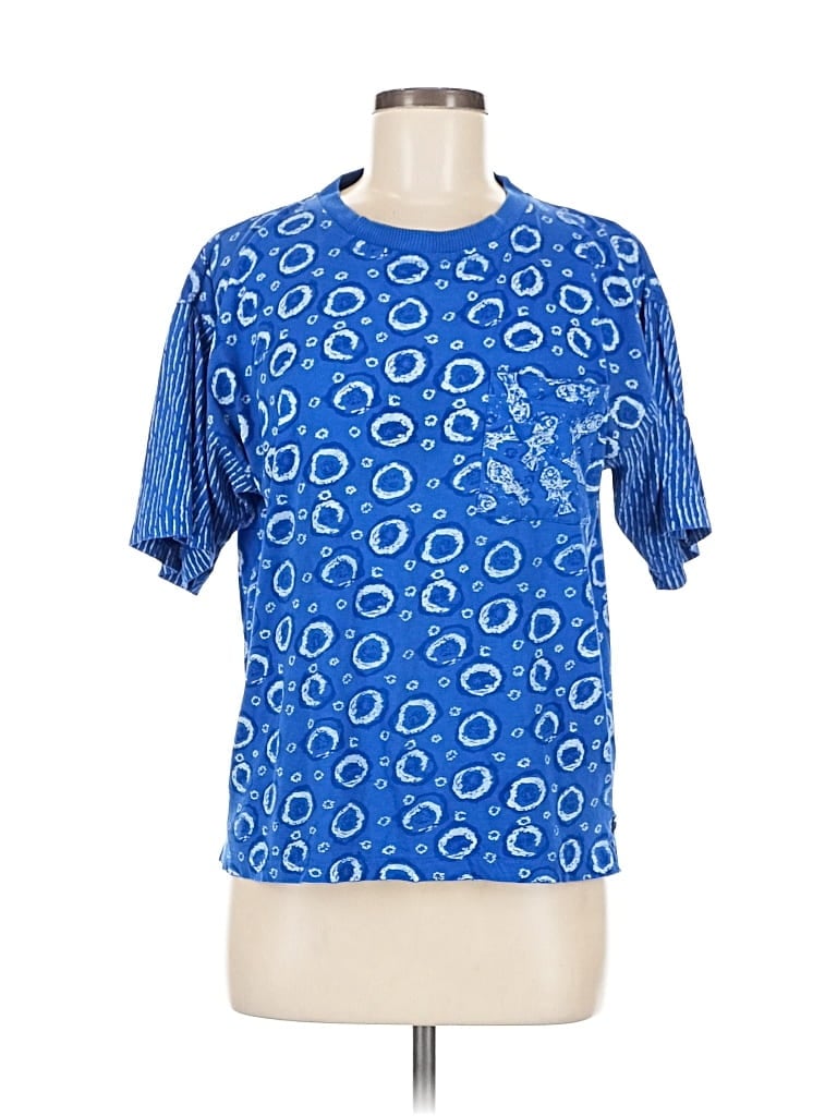 Pre-owned Carole Little Short Sleeve Top Blue Square Neckline Tops