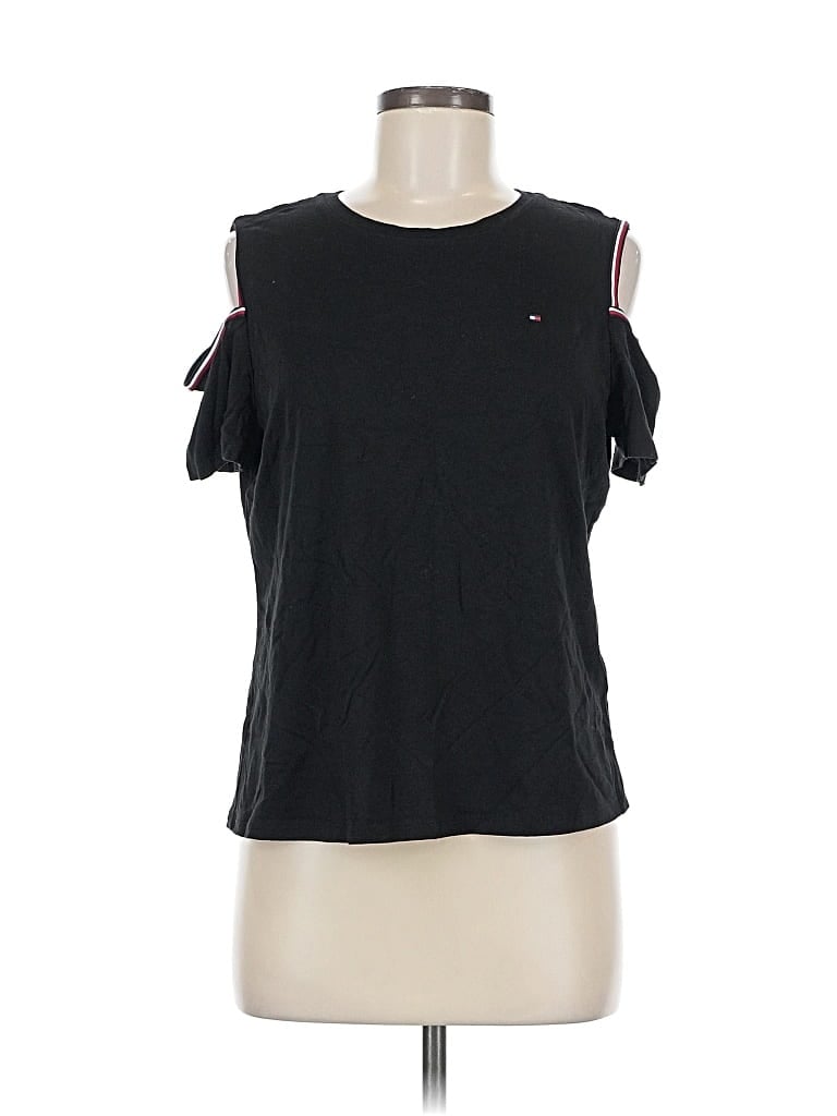 TOMMY HILFIGER Pre-owned Short Sleeve Top Black Cold Shoulder Neckline Tops