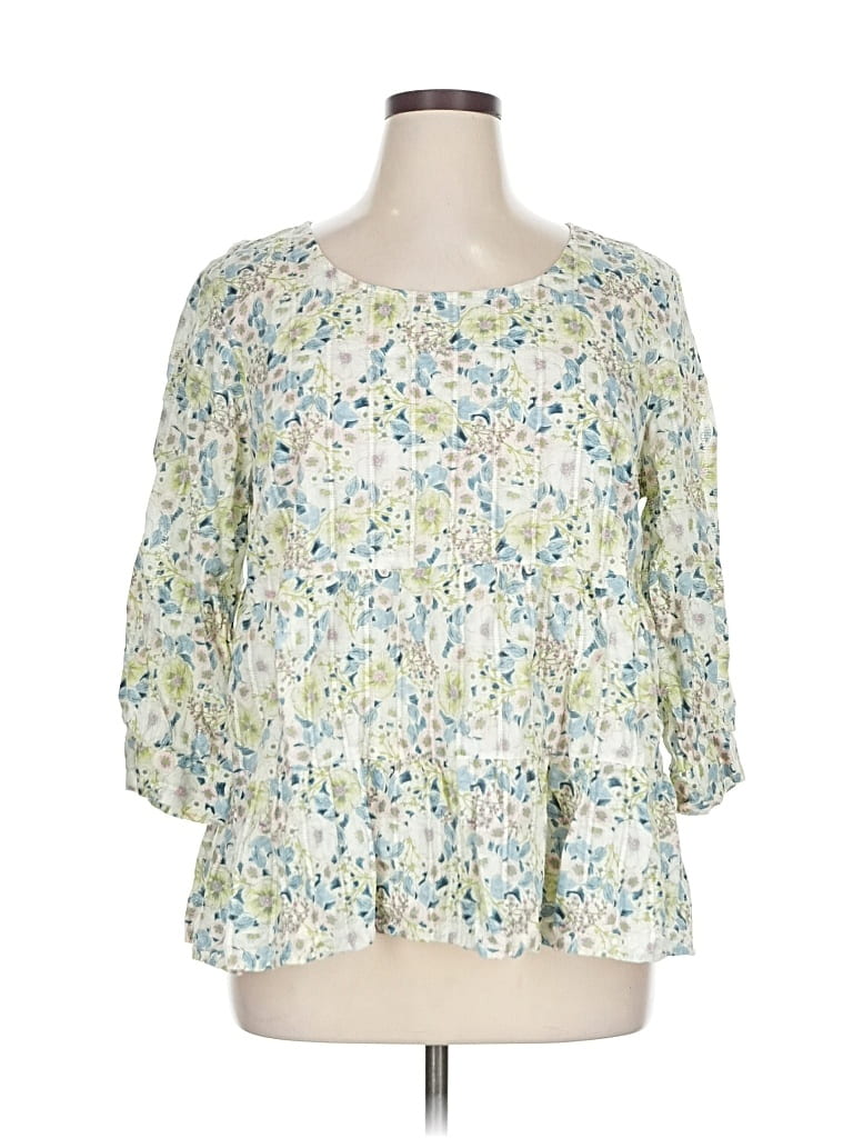 Pre-owned Jjill 3/4 Sleeve Blouse In White