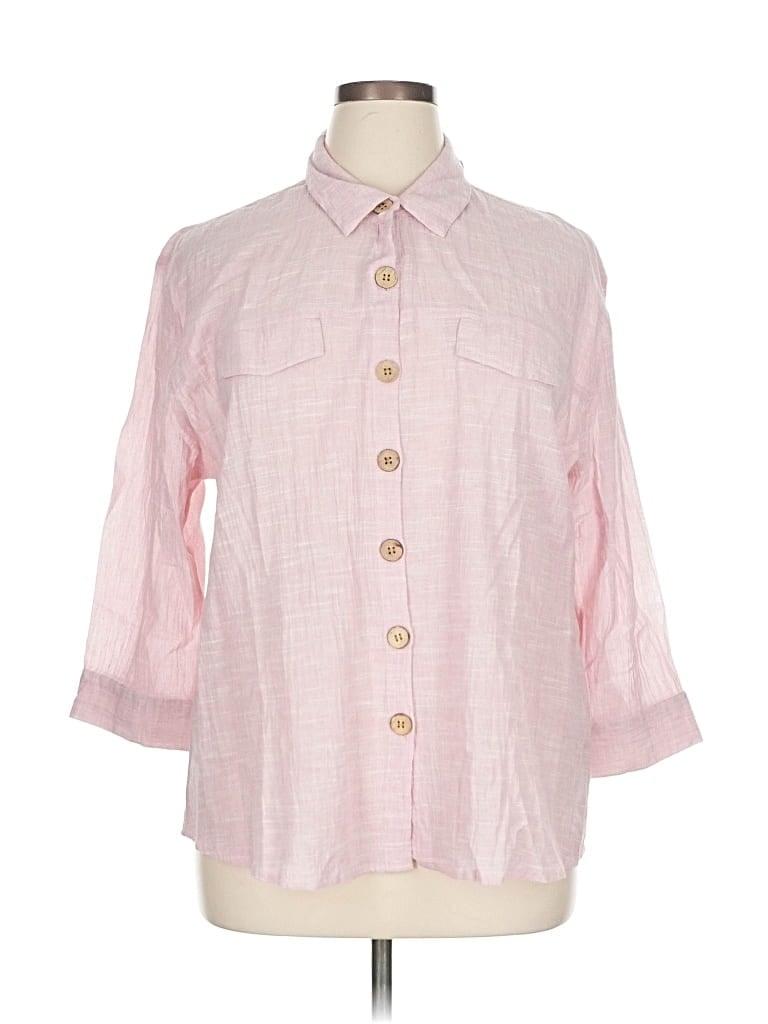 C Established 1946 3/4 Sleeve Button Down Shirt In Pink