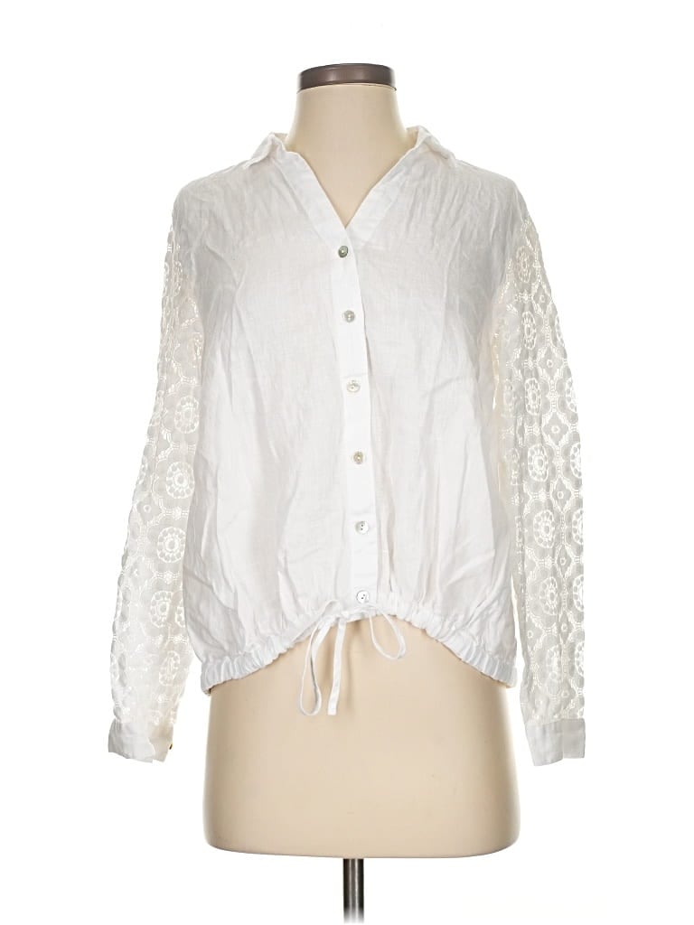 Pre-owned Jjill Long Sleeve Blouse In White