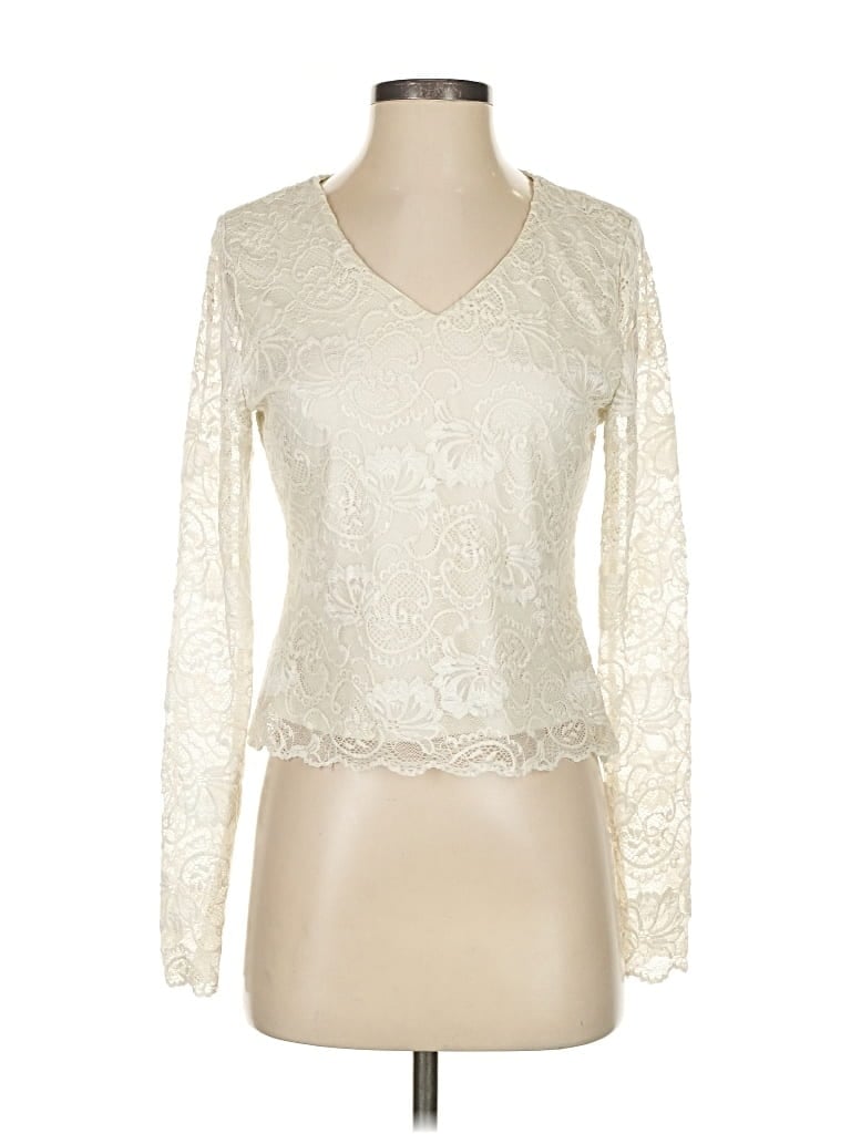 Pre-owned Versona Long Sleeve Top Ivory V Neck Tops In White