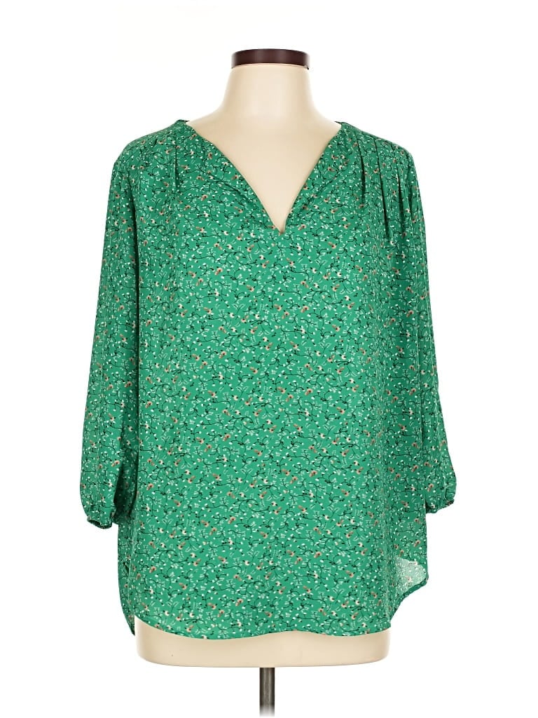 Pre-owned Pleione 3/4 Sleeve Blouse In Green
