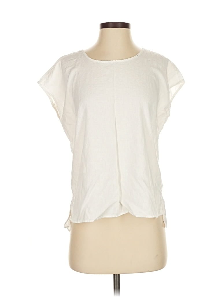 Pre-owned Caslon Short Sleeve Top Ivory Keyhole Neckline Tops In White
