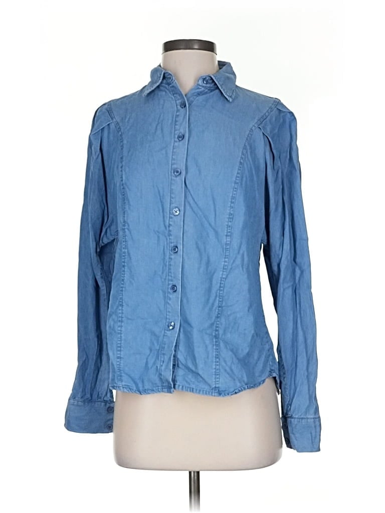 Pre-owned Anne Klein Long Sleeve Button Down Shirt In Blue