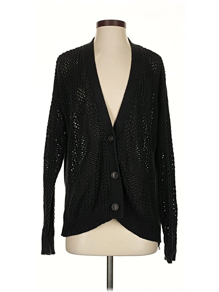 Pre-owned Self Contrast Cardigan Sweater In Black